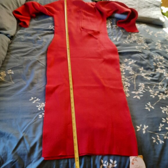 Red V Neck Latern Sleeve Side Slit Maternity Sweater Dress NWT! - Size M - Picture 14 of 15